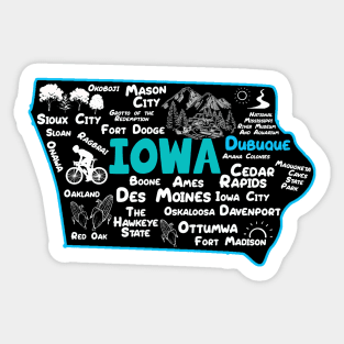 Dubuque Iowa Map Des Moines Cedar Rapids, Sioux City, Mason City, Boone, Ames, Davenport, Ottumwa, Fort Madison Sticker